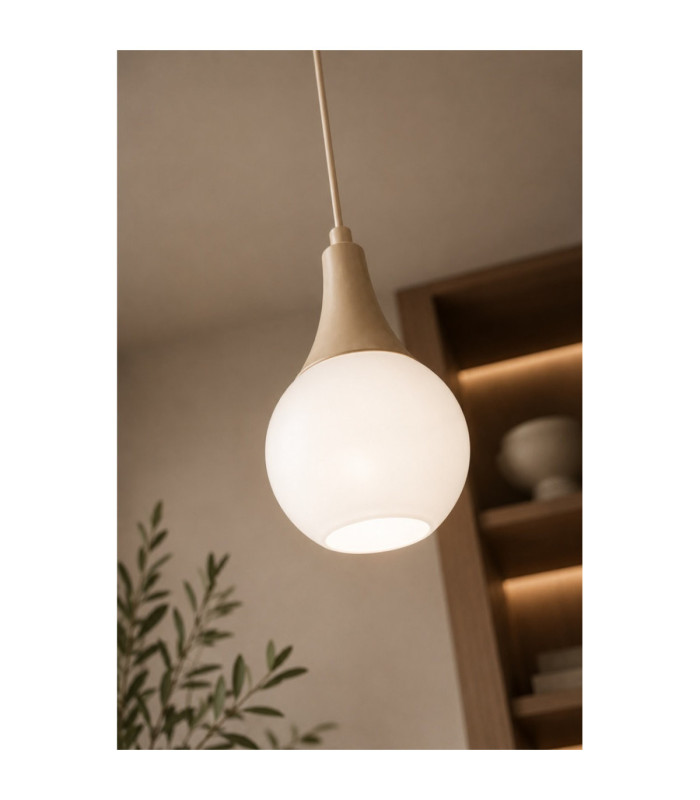 Lacrima Slim Pendant Ceiling Light Beige White Glass Shade 1x E27-3