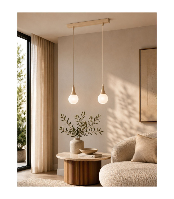 Lacrima Bar Pendant Ceiling Light Beige White Glass Shade 2x E27-2