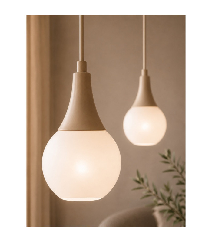 Lacrima Bar Pendant Ceiling Light Beige White Glass Shade 2x E27-3