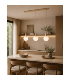 Lacrima Bar Pendant Ceiling Light Beige White Glass Shade 3x E27-2