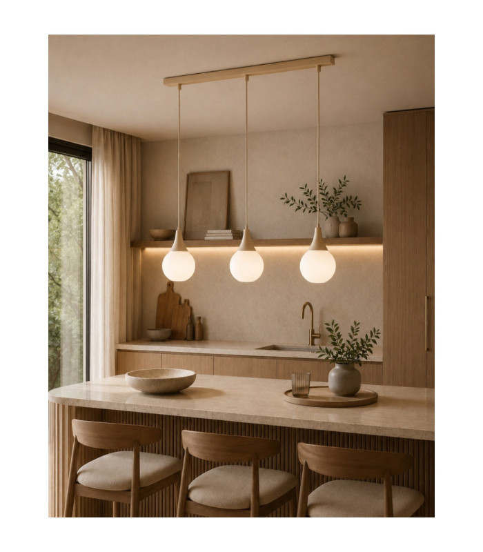 Lacrima Bar Pendant Ceiling Light Beige White Glass Shade 3x E27-2