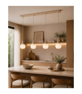 Lacrima Bar Pendant Ceiling Light Beige White Glass Shade 4x E27-2