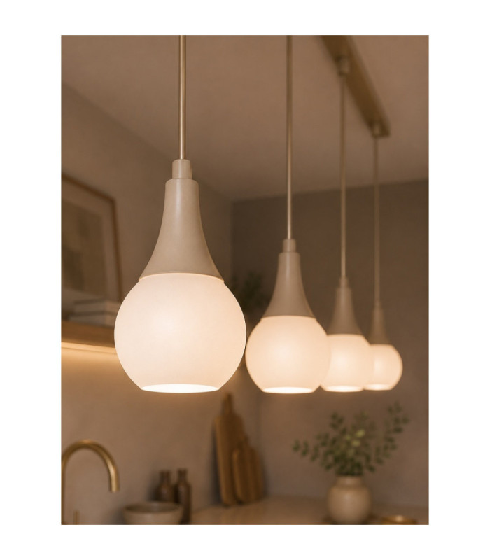 Lacrima Bar Pendant Ceiling Light Beige White Glass Shade 4x E27-3