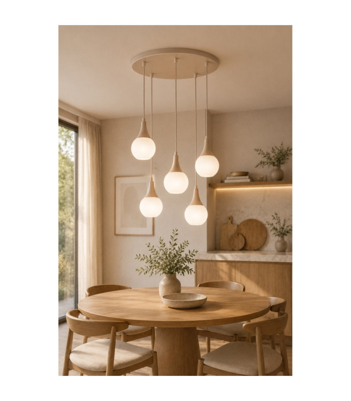 Lacrima Cluster Pendant Ceiling Light Beige White Glass Shade 5x E27-2