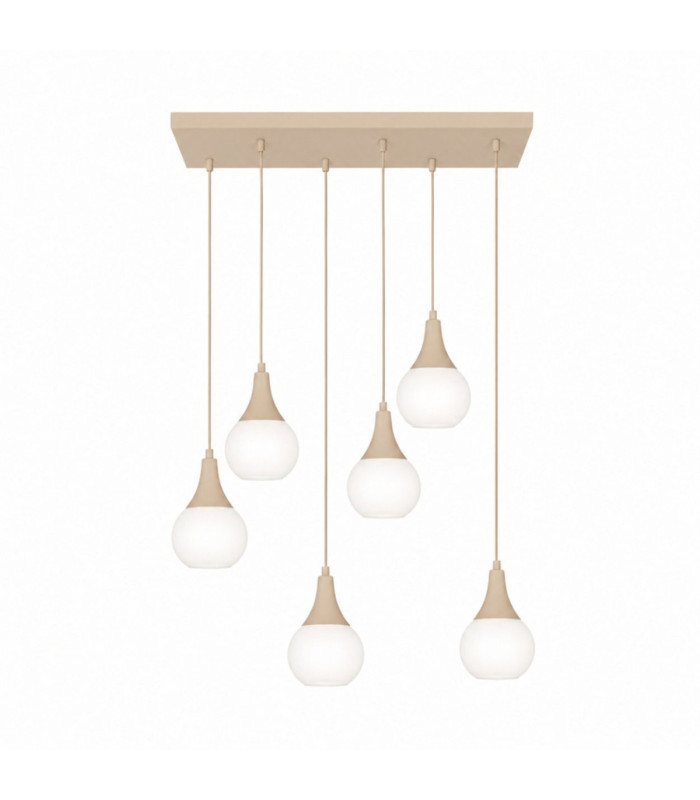 Lacrima Cluster Pendant Ceiling Light Beige White Glass Shade 6x E27-1