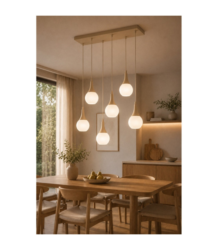 Lacrima Cluster Pendant Ceiling Light Beige White Glass Shade 6x E27-2