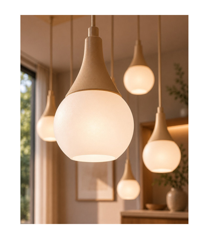 Lacrima Cluster Pendant Ceiling Light Beige White Glass Shade 6x E27-3