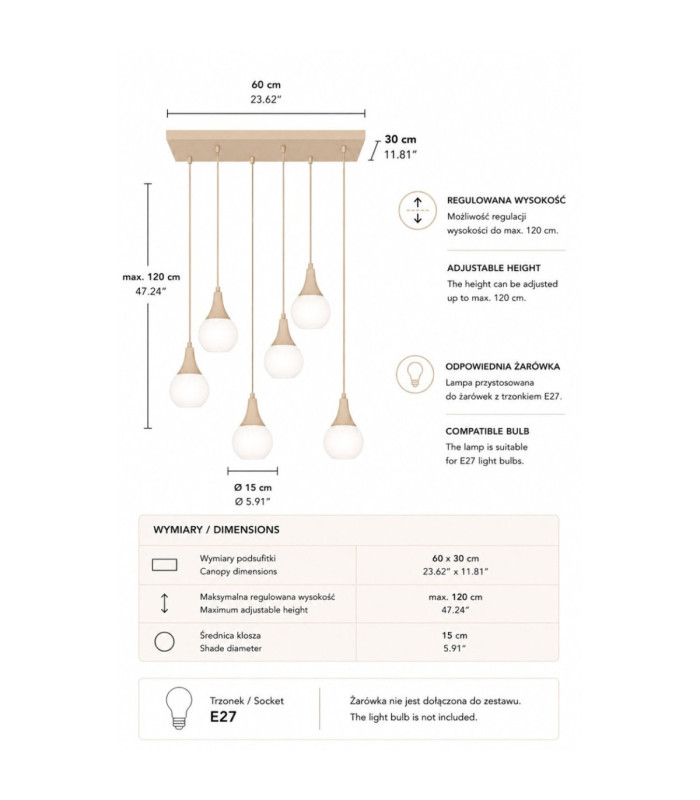 Lacrima Cluster Pendant Ceiling Light Beige White Glass Shade 6x E27-4