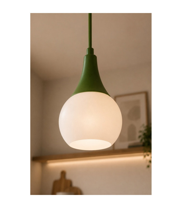 Lacrima Slim Pendant Ceiling Light Green White Glass Shade 1x E27-3