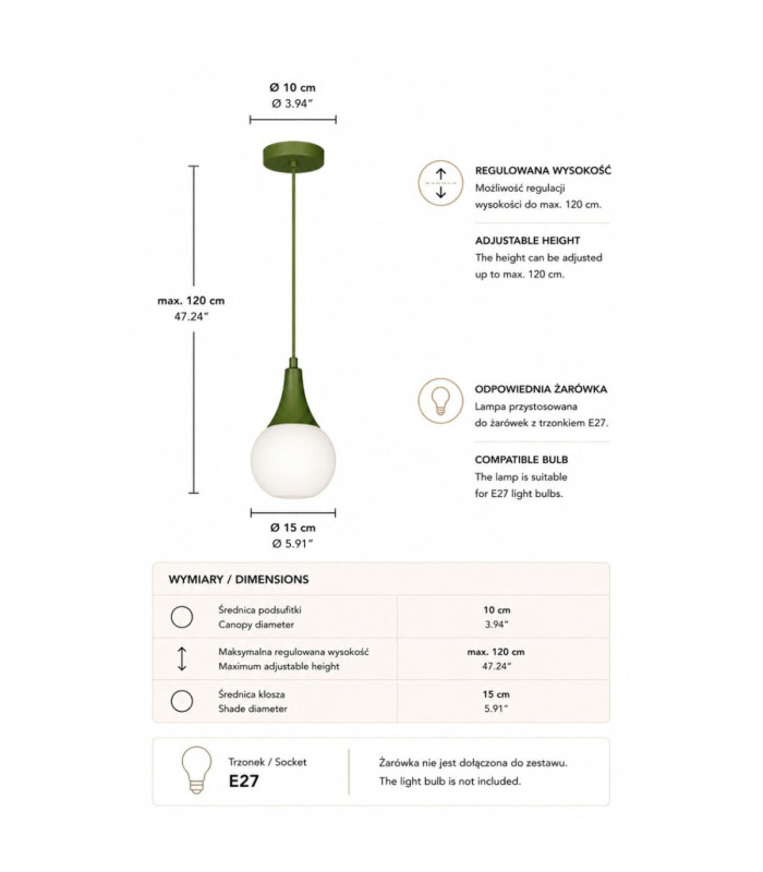 Lacrima Slim Pendant Ceiling Light Green White Glass Shade 1x E27-4