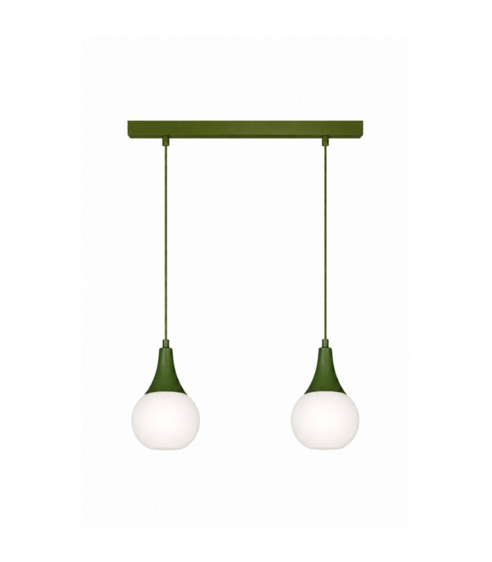 Lacrima Bar Pendant Ceiling Light Green White Glass Shade 2x E27-1