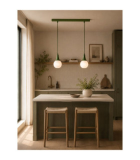 Lacrima Bar Pendant Ceiling Light Green White Glass Shade 2x E27-2
