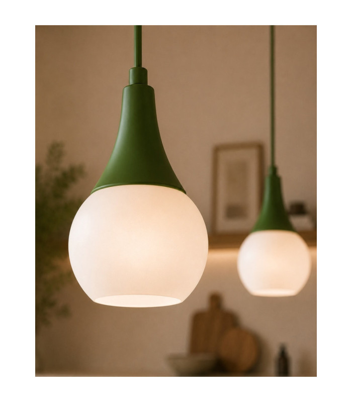 Lacrima Bar Pendant Ceiling Light Green White Glass Shade 2x E27-3