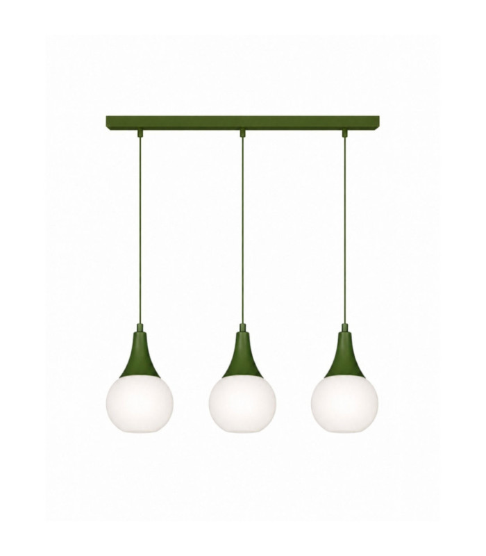 Lacrima Bar Pendant Ceiling Light Green White Glass Shade 3x E27-1