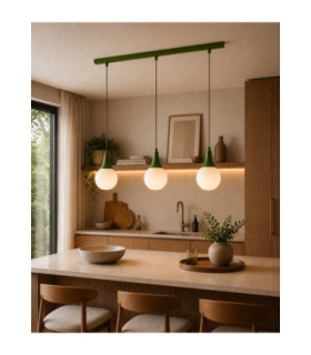 Lacrima Bar Pendant Ceiling Light Green White Glass Shade 3x E27-2