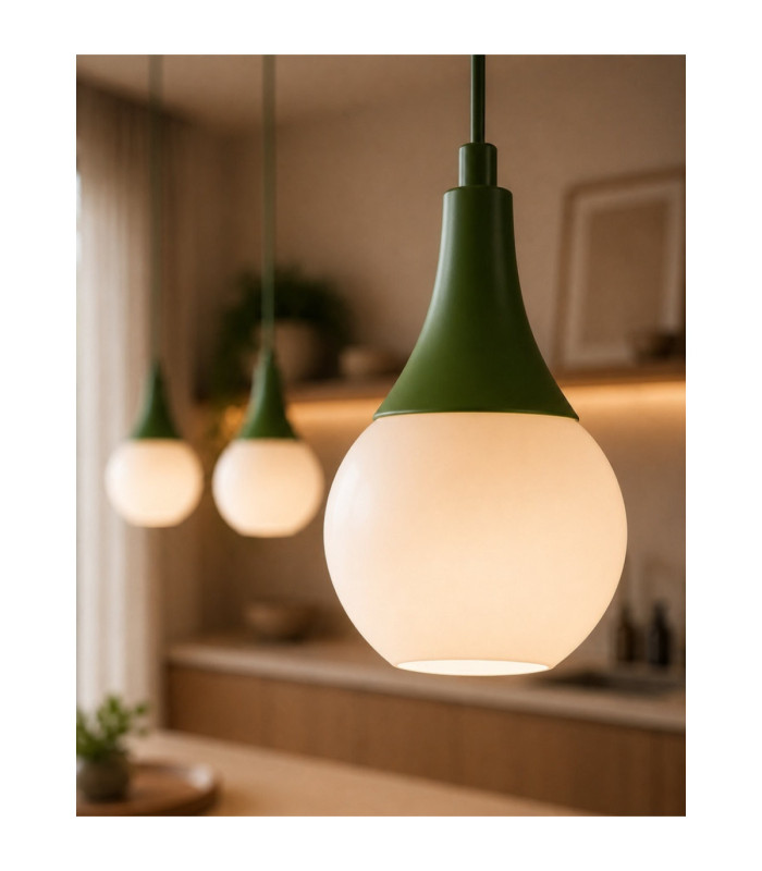 Lacrima Bar Pendant Ceiling Light Green White Glass Shade 3x E27-3