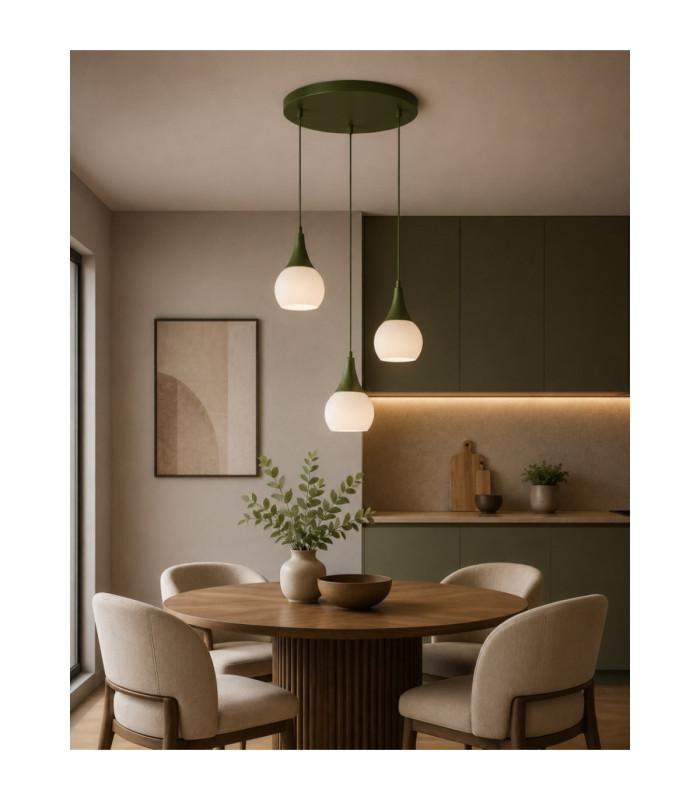 Lacrima Cluster Pendant Ceiling Light Green White Glass Shade 3x E27-2