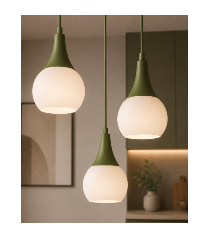 Lacrima Cluster Pendant Ceiling Light Green White Glass Shade 3x E27-3