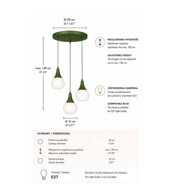 Lacrima Cluster Pendant Ceiling Light Green White Glass Shade 3x E27-4