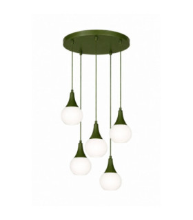 Lacrima Cluster Pendant Ceiling Light Green White Glass Shade 5x E27-1