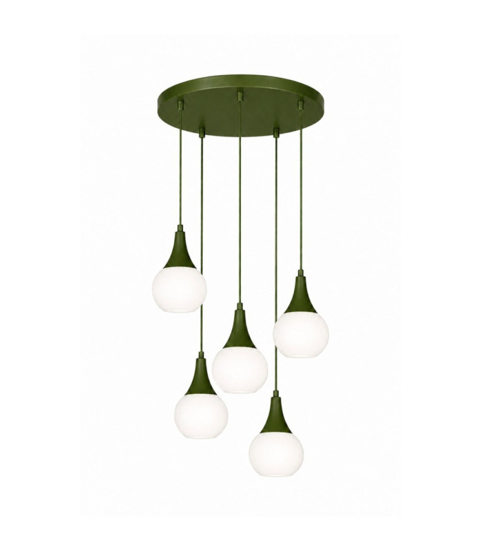 Lacrima Cluster Pendant Ceiling Light Green White Glass Shade 5x E27-1