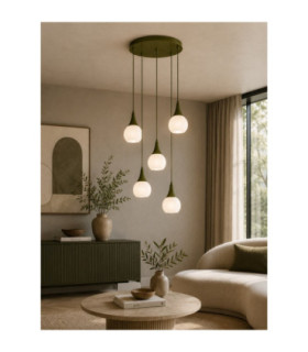 Lacrima Cluster Pendant Ceiling Light Green White Glass Shade 5x E27-2