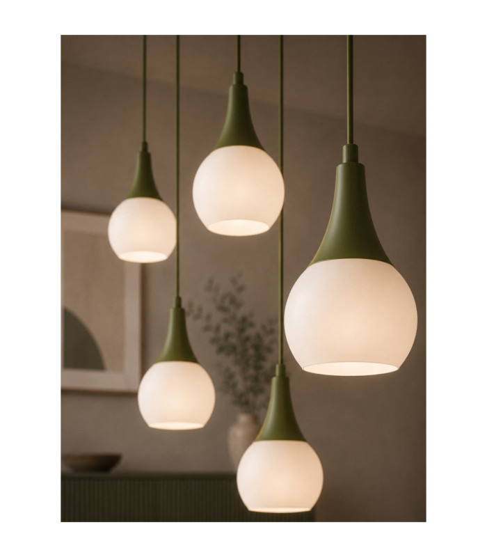 Lacrima Cluster Pendant Ceiling Light Green White Glass Shade 5x E27-3