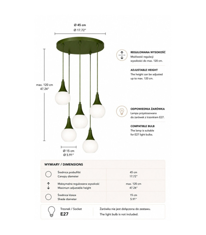 Lacrima Cluster Pendant Ceiling Light Green White Glass Shade 5x E27-4