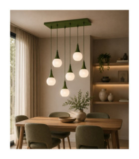 Lacrima Cluster Pendant Ceiling Light Green White Glass Shade 6x E27-2