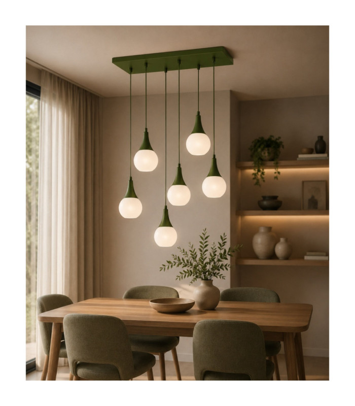 Lacrima Cluster Pendant Ceiling Light Green White Glass Shade 6x E27-2