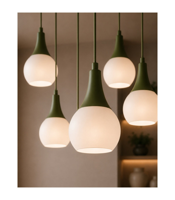 Lacrima Cluster Pendant Ceiling Light Green White Glass Shade 6x E27-3
