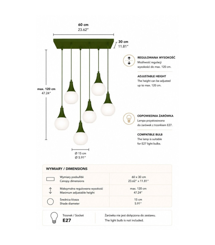 Lacrima Cluster Pendant Ceiling Light Green White Glass Shade 6x E27-4