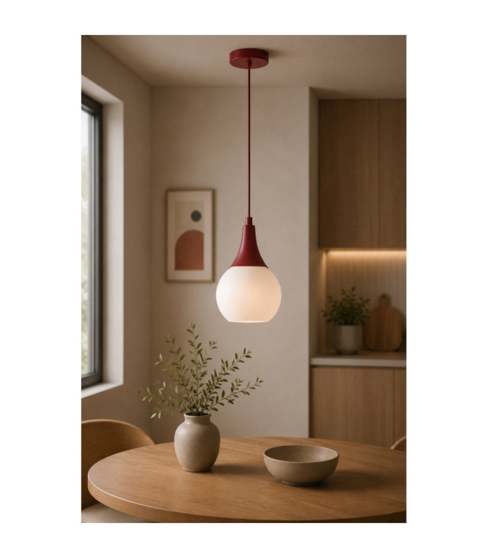 Lacrima Slim Pendant Ceiling Light Burgundy White Glass Shade 1x E27-2