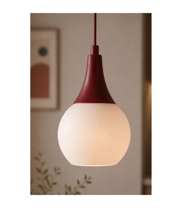 Lacrima Slim Pendant Ceiling Light Burgundy White Glass Shade 1x E27-3
