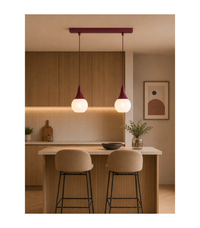 Lacrima Bar Pendant Ceiling Light Burgundy White Glass Shade 2x E27-2