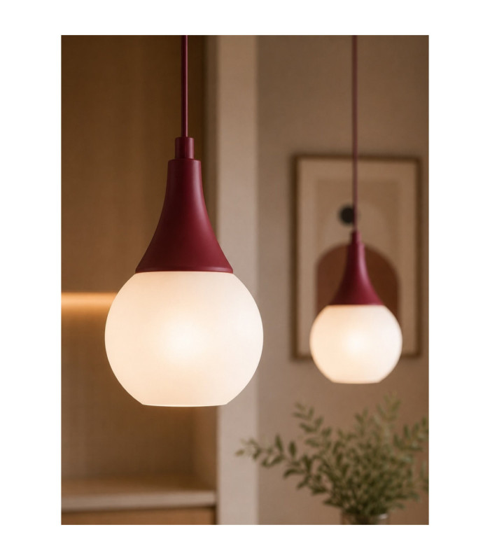 Lacrima Bar Pendant Ceiling Light Burgundy White Glass Shade 2x E27-3
