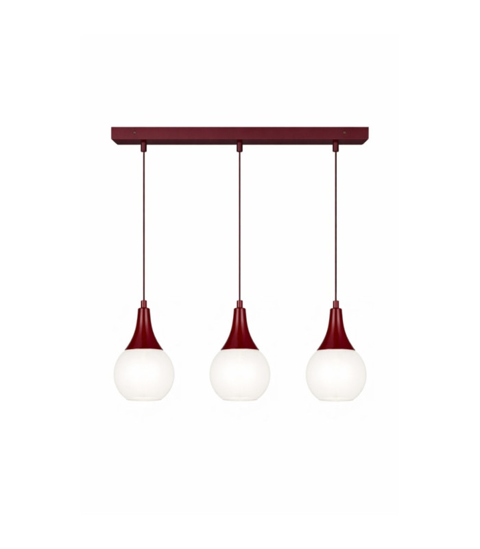 Lacrima Bar Pendant Ceiling Light Burgundy White Glass Shade 3x E27-1