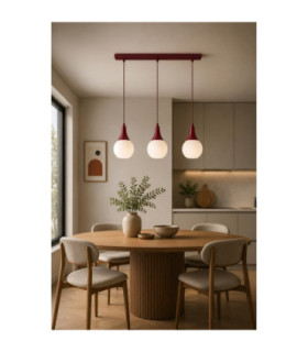 Lacrima Bar Pendant Ceiling Light Burgundy White Glass Shade 3x E27-2
