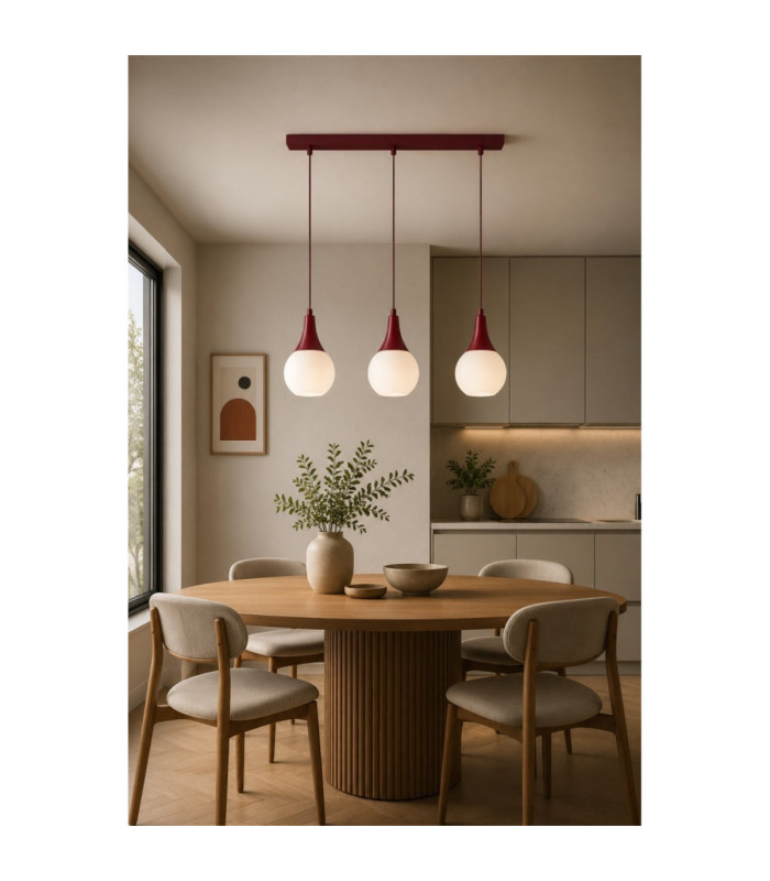 Lacrima Bar Pendant Ceiling Light Burgundy White Glass Shade 3x E27-2