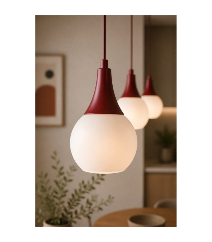 Lacrima Bar Pendant Ceiling Light Burgundy White Glass Shade 3x E27-3