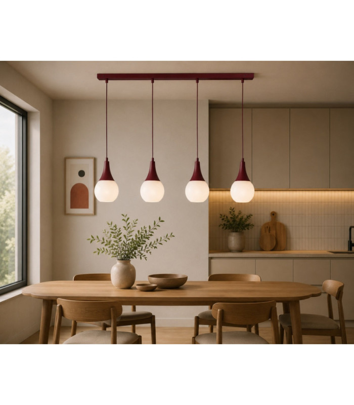 Lacrima Bar Pendant Ceiling Light Burgundy White Glass Shade 4x E27-2