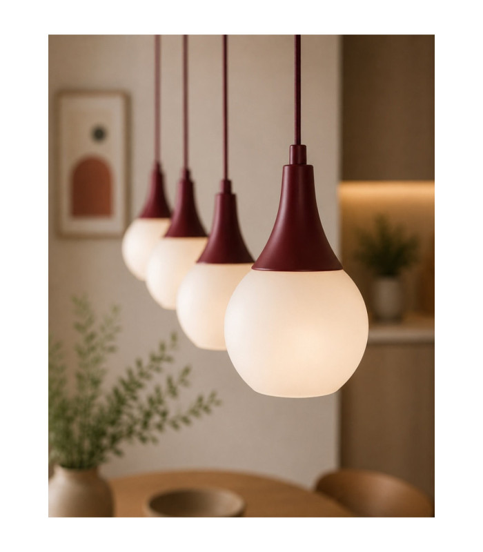 Lacrima Bar Pendant Ceiling Light Burgundy White Glass Shade 4x E27-3