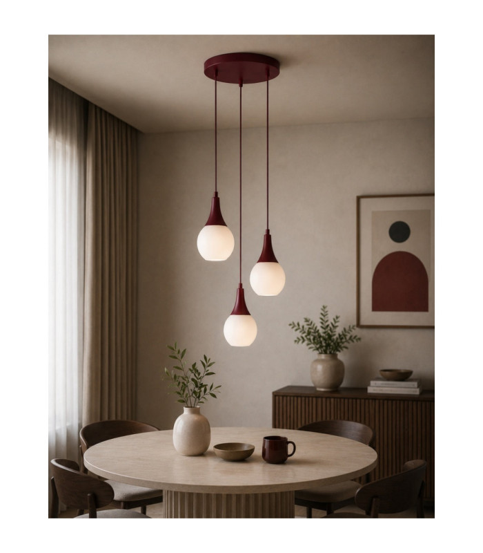 Lacrima Cluster Pendant Ceiling Light Burgundy White Glass Shade 3x E27-2