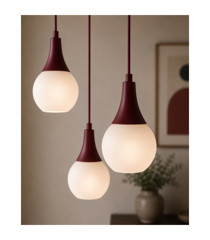 Lacrima Cluster Pendant Ceiling Light Burgundy White Glass Shade 3x E27-3