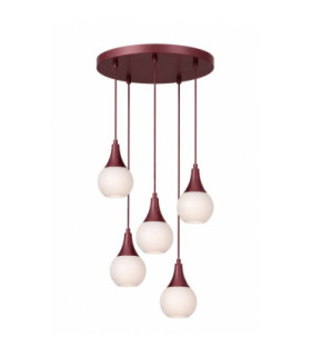 Lacrima Cluster Pendant Ceiling Light Burgundy White Glass Shade 5x E27-1