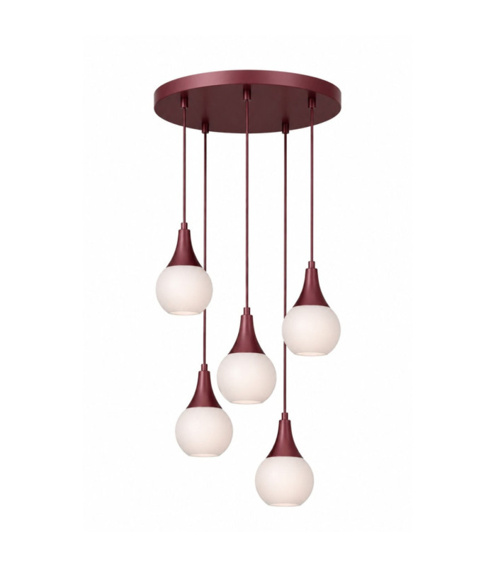 Lacrima Cluster Pendant Ceiling Light Burgundy White Glass Shade 5x E27-1