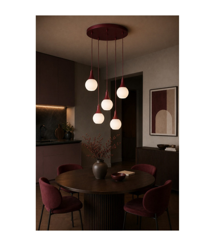 Lacrima Cluster Pendant Ceiling Light Burgundy White Glass Shade 5x E27-2