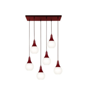 Lacrima Cluster Pendant Ceiling Light Burgundy White Glass Shade 6x E27-1
