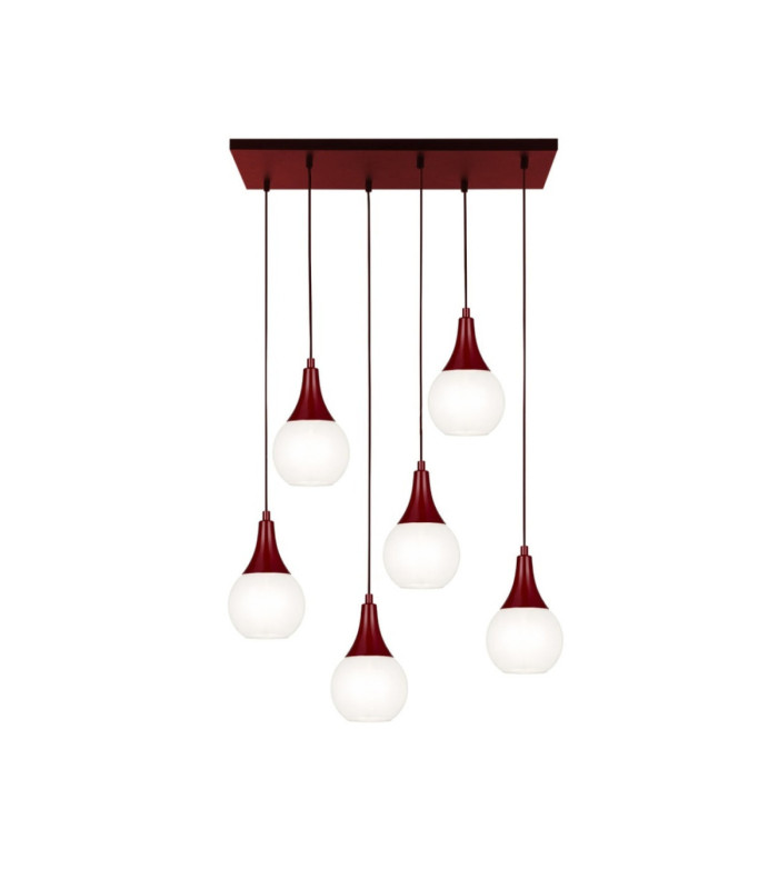 Lacrima Cluster Pendant Ceiling Light Burgundy White Glass Shade 6x E27-1