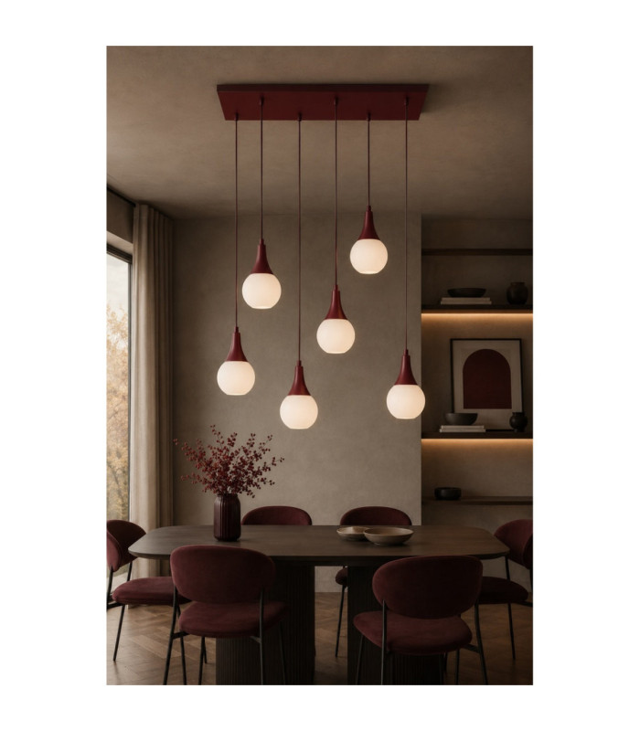 Lacrima Cluster Pendant Ceiling Light Burgundy White Glass Shade 6x E27-2